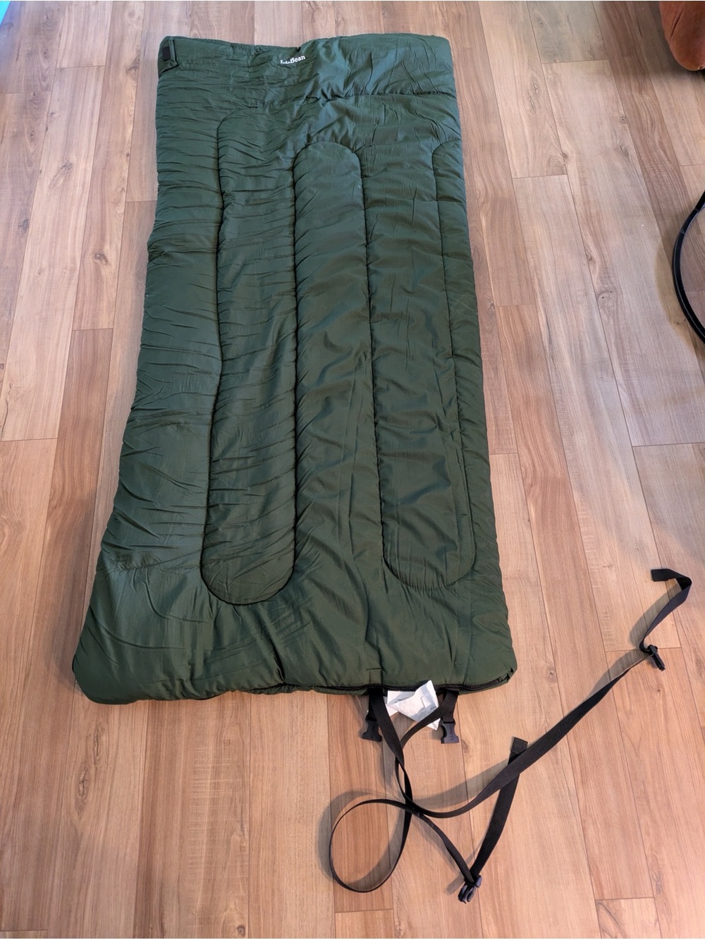 L.L. Bean Olive Green Flannel Lined Quilted Sleeping Bag Throw